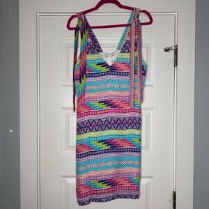 Alice & Trixie Neon Pink Blue Purple Aztec Tie Straps Dress Sz Medium Made in US